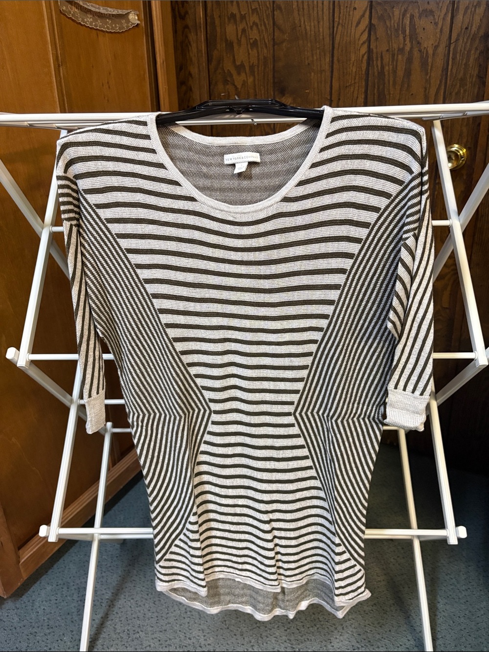 New York & Company Black and White Striped Crewneck Sweater